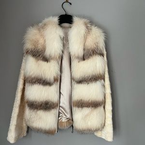 Stunning Mink and Fox Jacket! Ivory and brown tones..size M